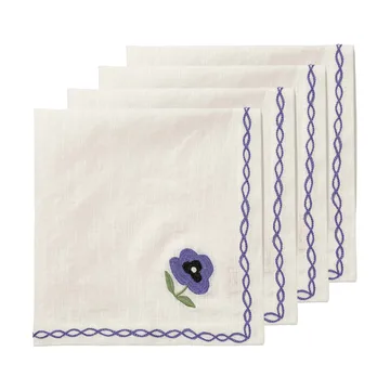Madelen Möllard Pansy bomuldsserviet - Blue, 4-pak, 45x45 cm - Pick a Poppy