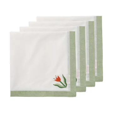 Madelen Möllard Tulip bomuldsserviet - Lysegrøn, 4-pak, 45x45 cm - Pick a Poppy