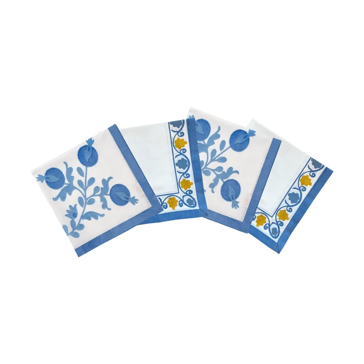 Suzani bomuldsserviet - Blue, 4-pak, 45x45 cm - Pick a Poppy