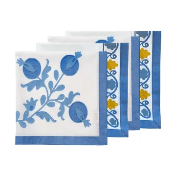 Suzani bomuldsserviet - Blue, 4-pak, 45x45 cm - Pick a Poppy