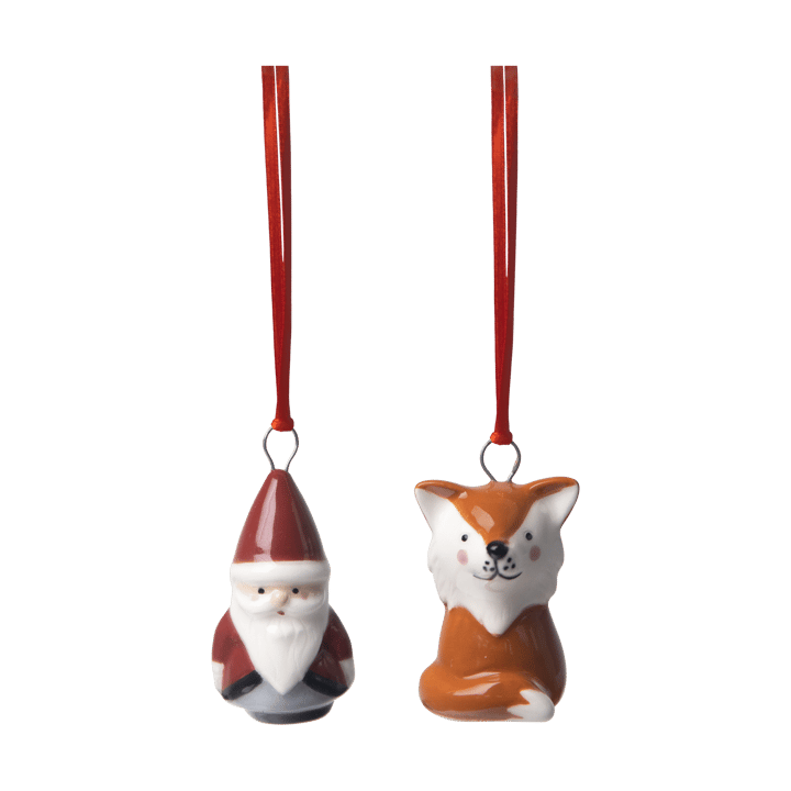 Fox & Santa dekorationsophæng 2 dele - Rød-hvid-brun - Pluto Design