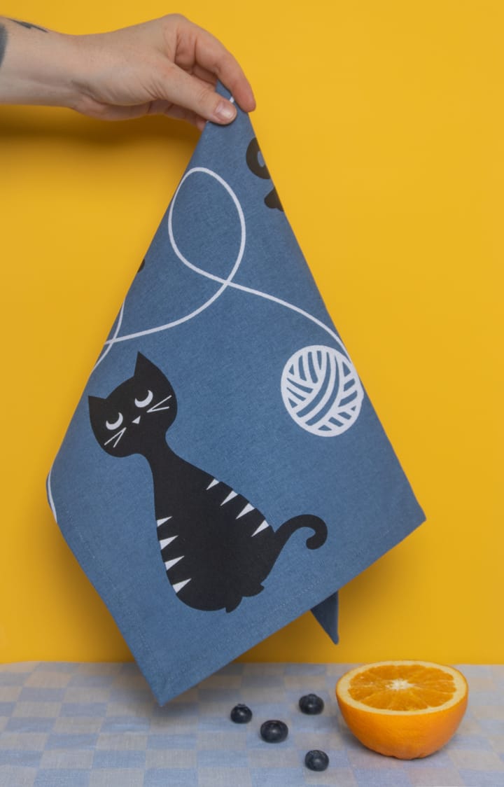 Kattefamilien viskestykke 50x70 cm, Blå-sort-hvid Pluto Design
