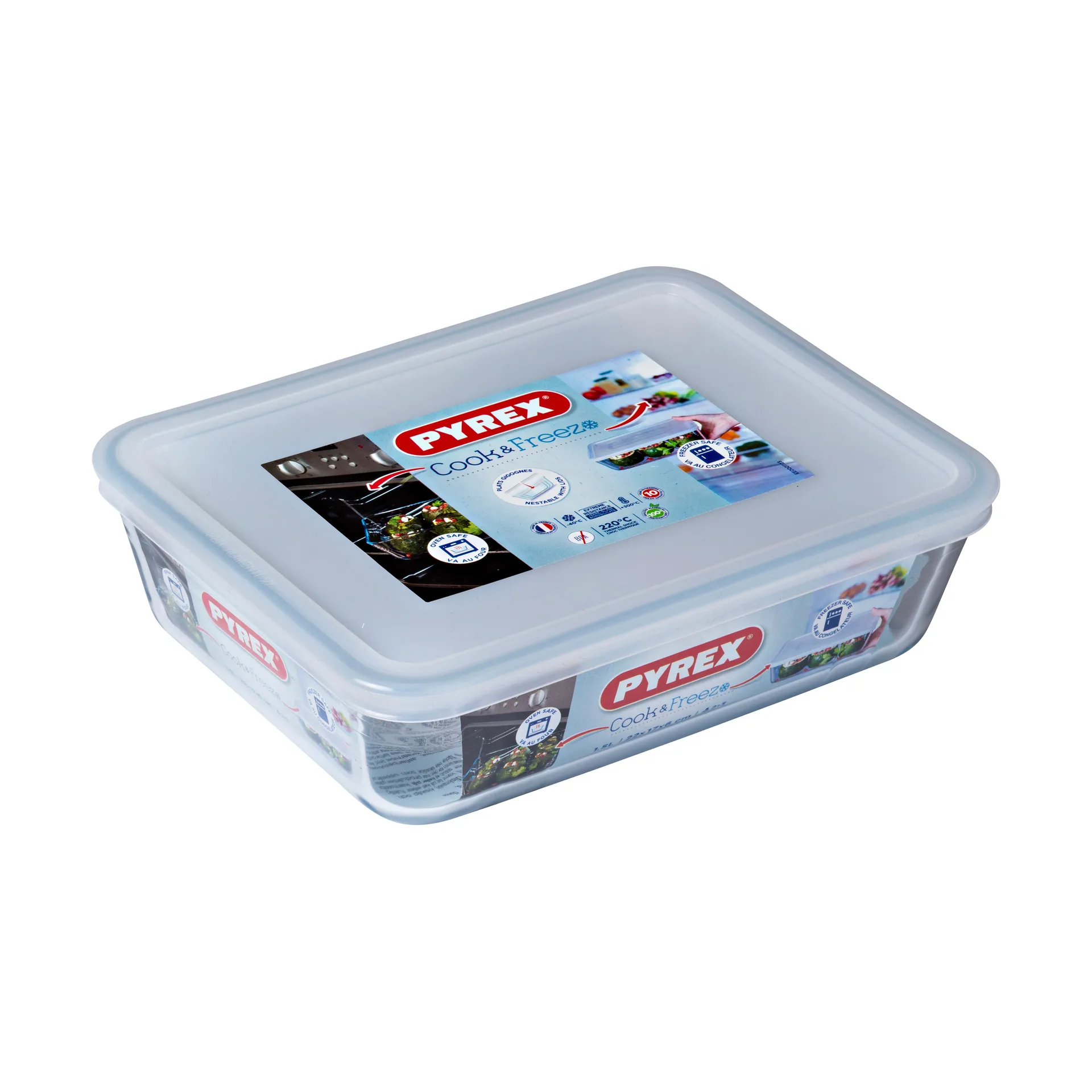 Cook & Freez rektangulært fad med låg, 22x17 cm Pyrex