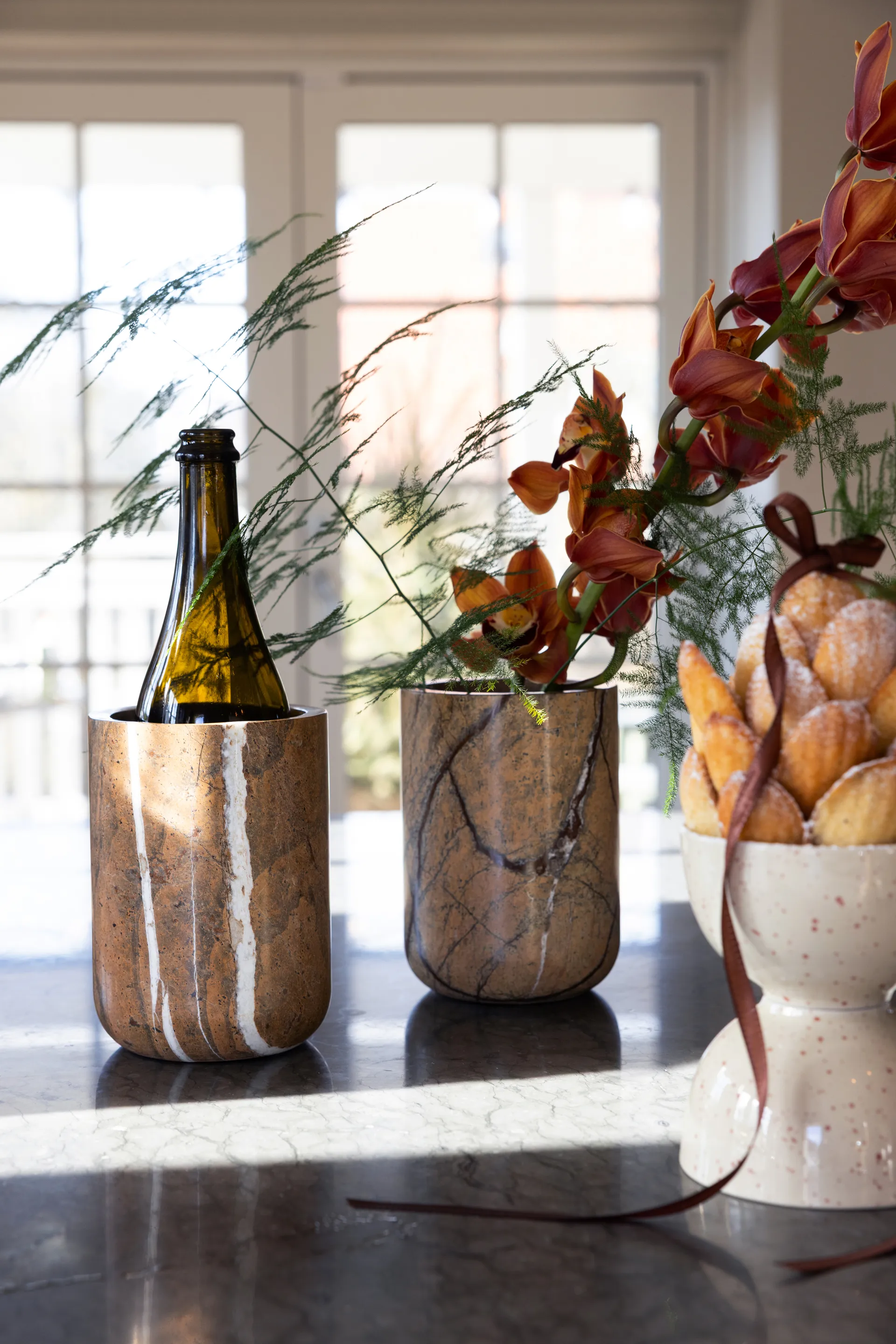 Ditte skål 2-pak, Beige-vinrød Sagaform