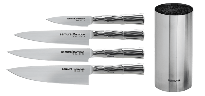BAMBOO knivsæt 4 knive-1 knivblok - Rustfrit stål - Samura