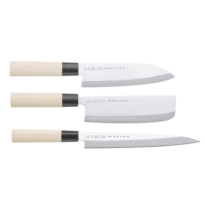 Satake Houcho knivsæt nakiri, sashimi & santoku, 3 dele Satake