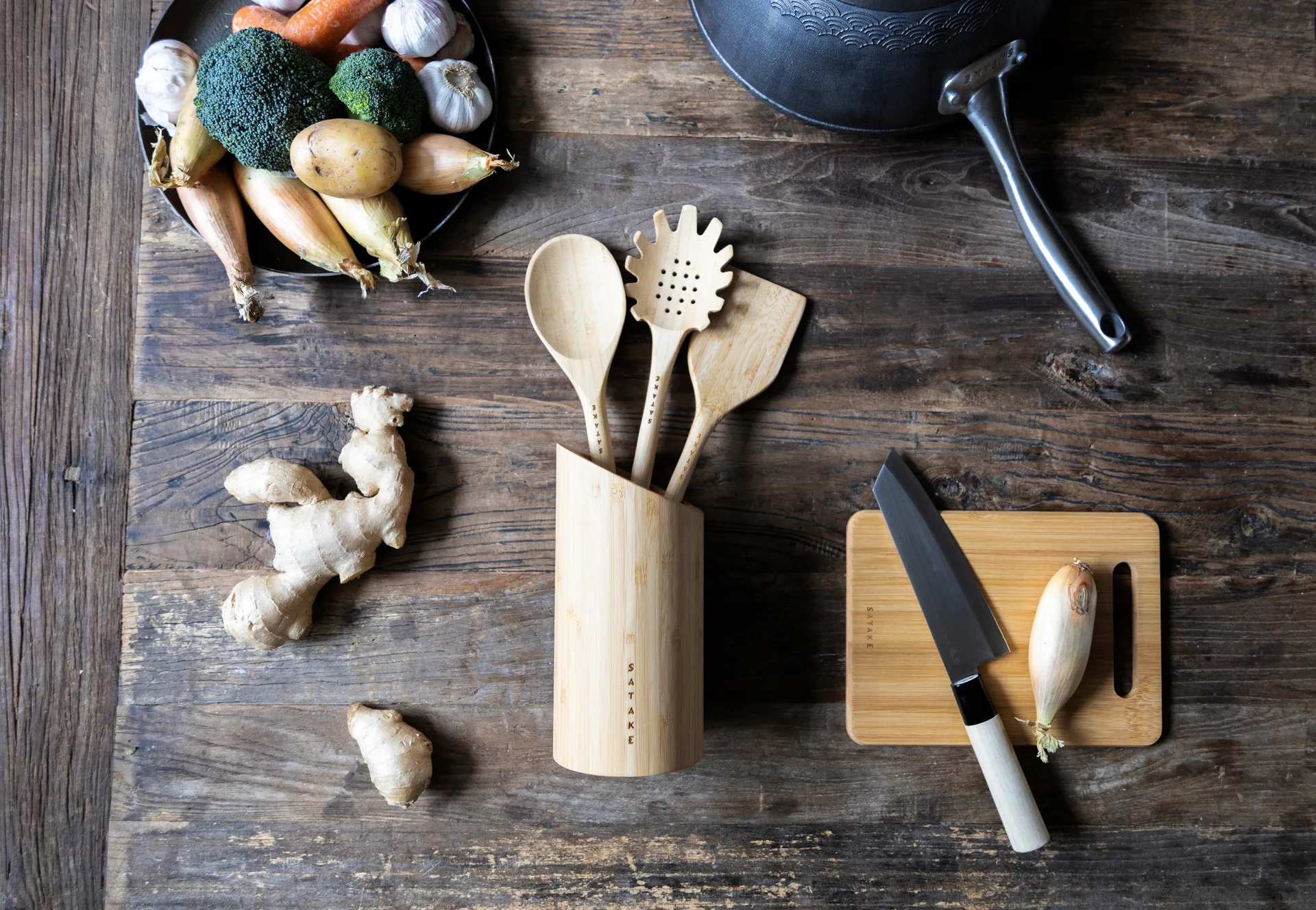 Satake redskaber og redskabsstativ, Bambus, 4 dele Satake