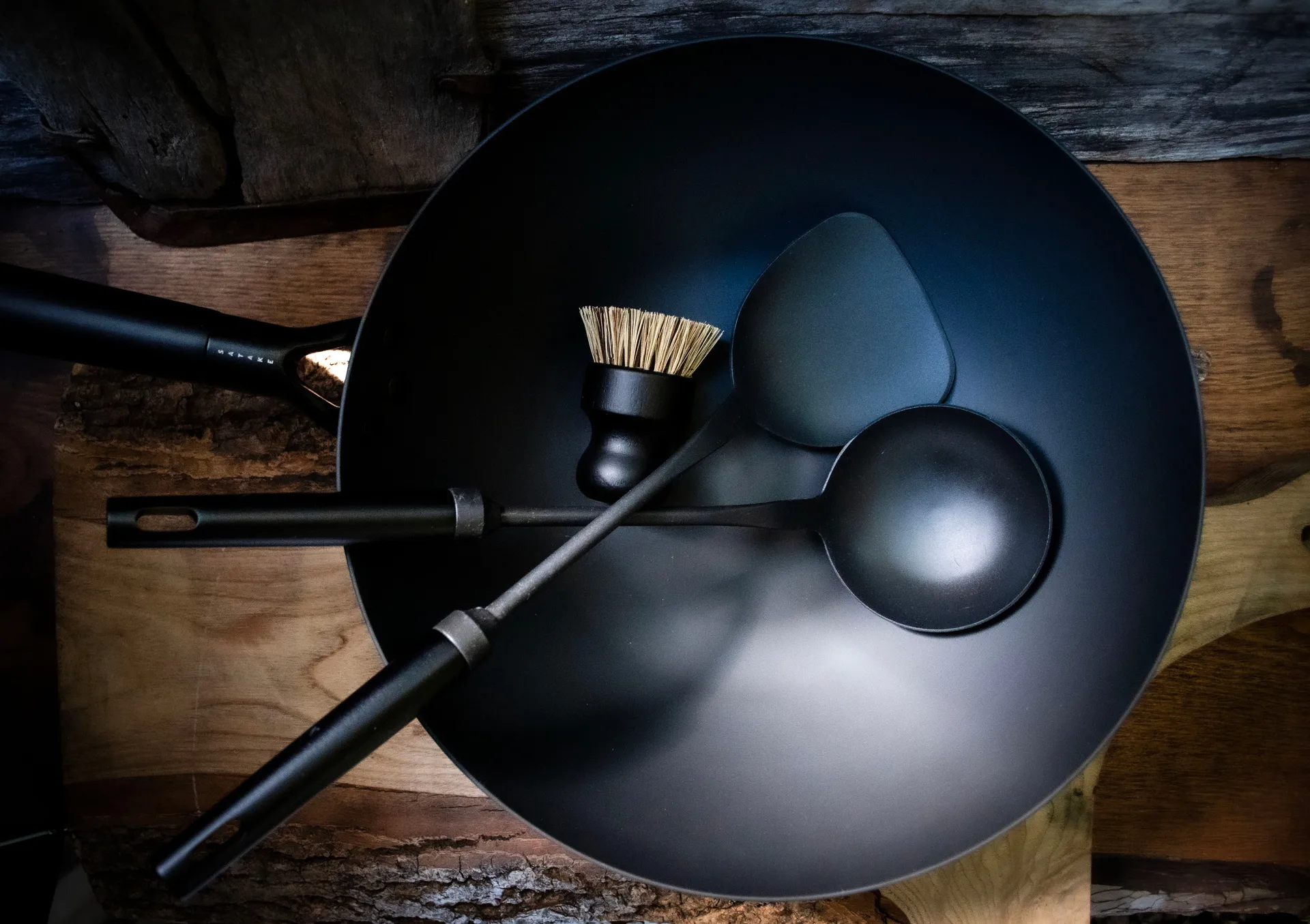 Satake wok sæt kulstål, 4 dele Satake