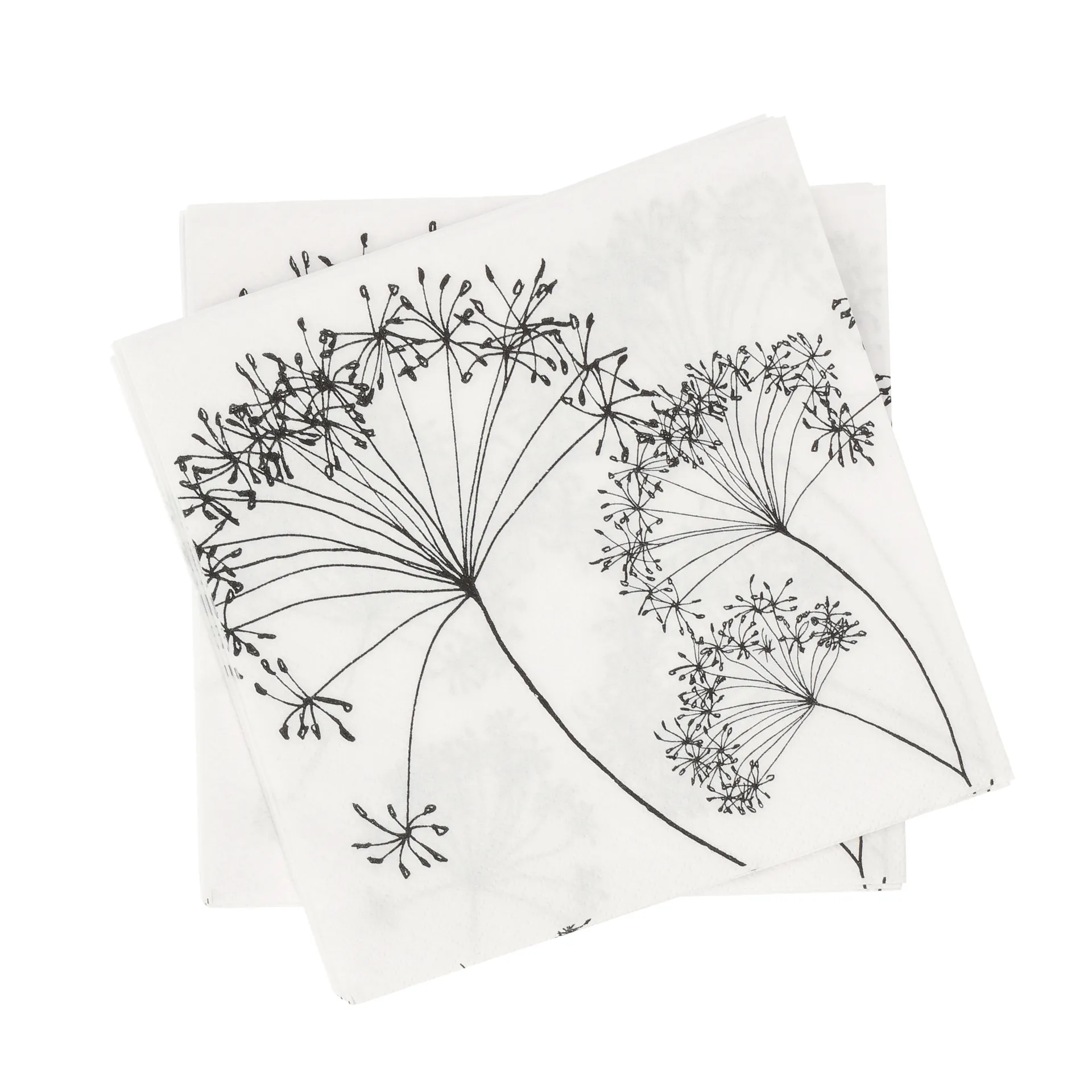 Botanical papirserviet, Hvid-sort, 20-pak, 33x33 cm Scandi Essentials