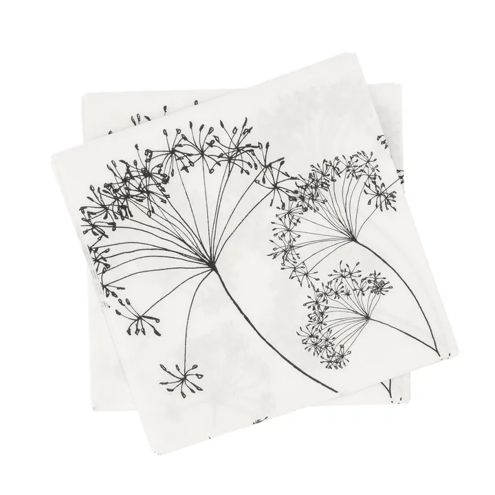 Botanical papirserviet - Hvid-sort, 20-pak, 33x33 cm - Scandi Essentials