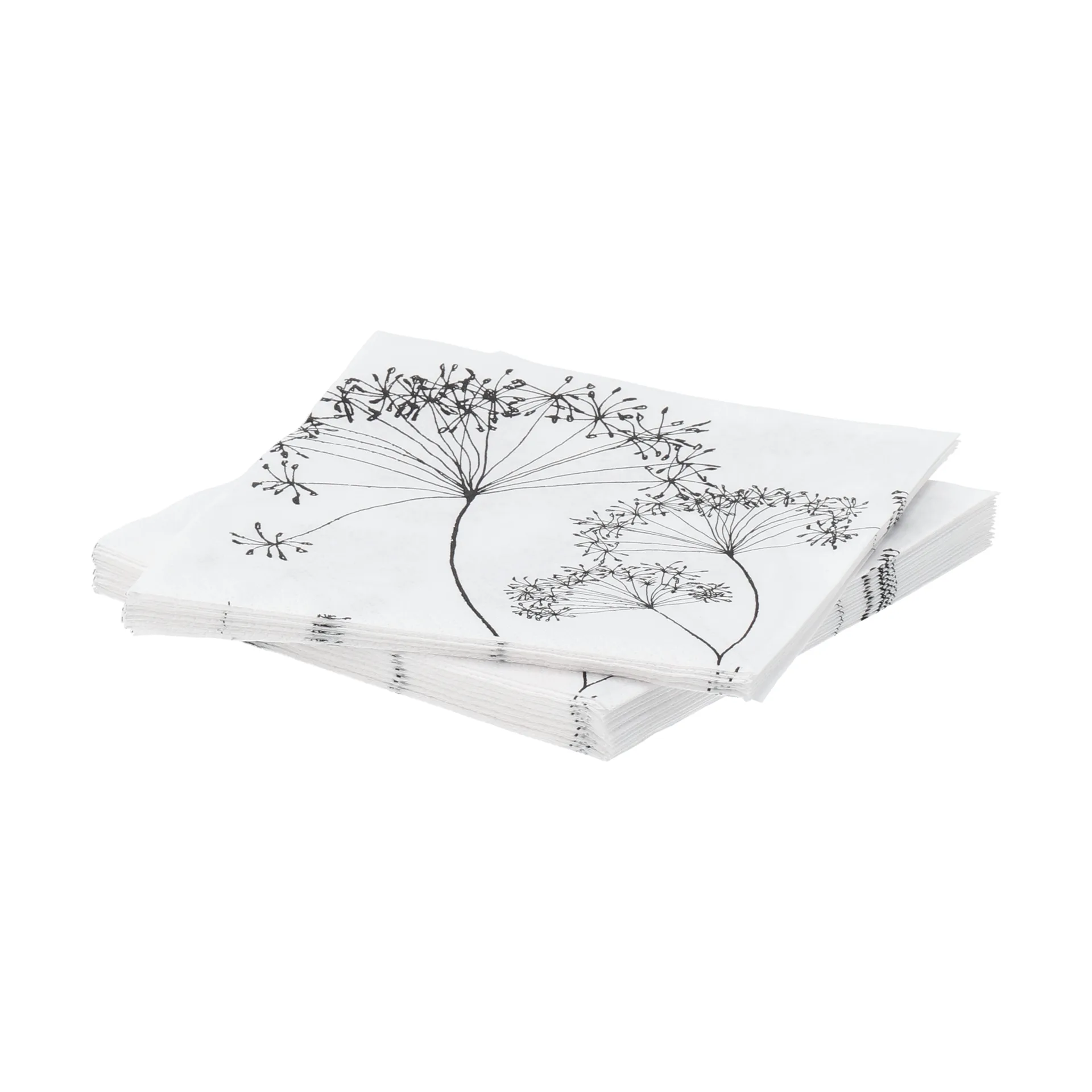 Botanical papirserviet, Hvid-sort, 20-pak, 33x33 cm Scandi Essentials