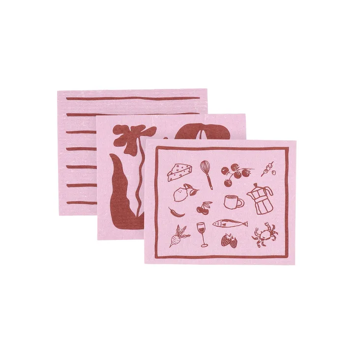 Daily opvaskeklud med mønster - Rosa, 3-pak - Scandi Essentials