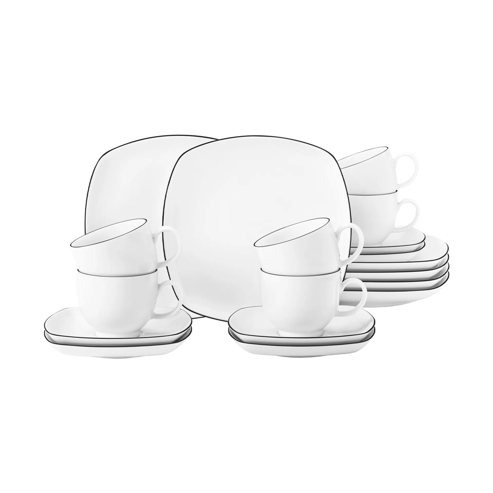 Lido black line kaffeservice kvadratisk 18 dele, Hvid med sort kant Seltmann Weiden