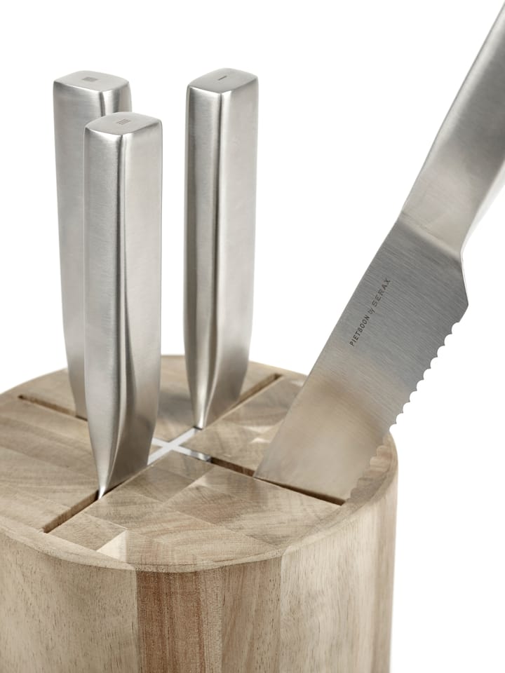 Base knivsæt med knivblok 5 dele, Wood-steel grey Serax