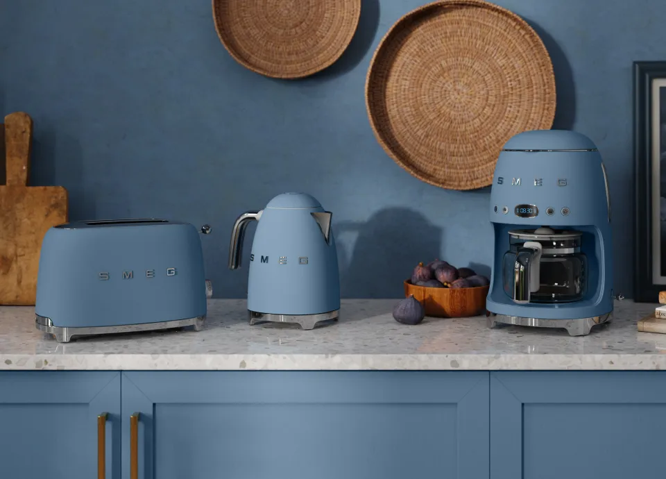 Smeg 50's Style kaffemaskine 10 kopper, Matt storm blue Smeg