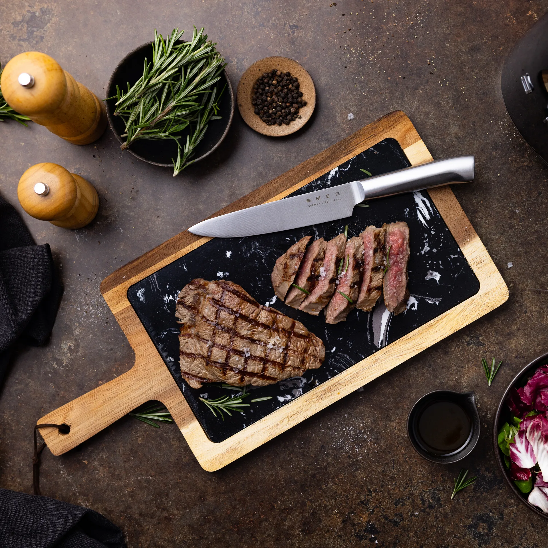 Smeg 50's Style knivset 7 dele, Black Smeg