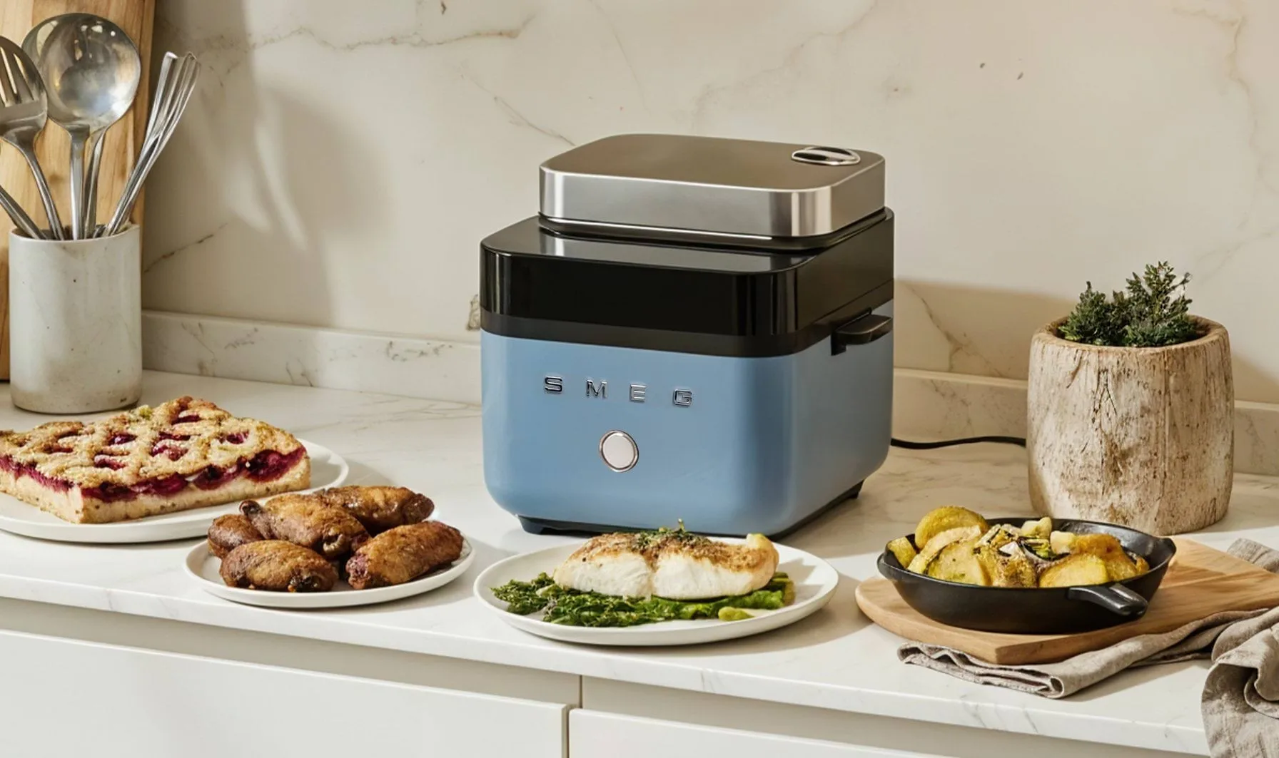 Smeg Air Fryer, Storm blue mat Smeg