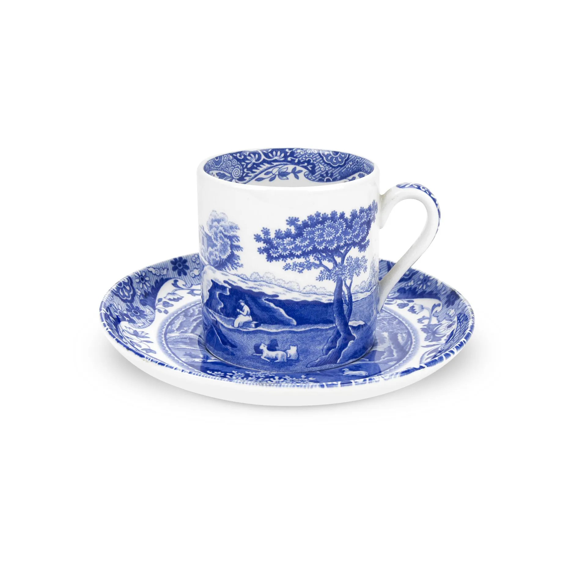 Blå italiensk kaffekop og tallerken, 9 cl Spode