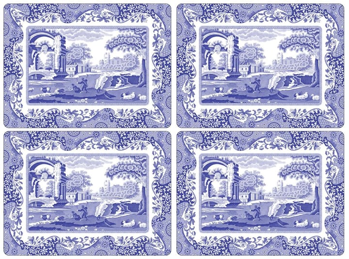 Blue Italian bordbrikker 4-pak, Blå-hvid Spode