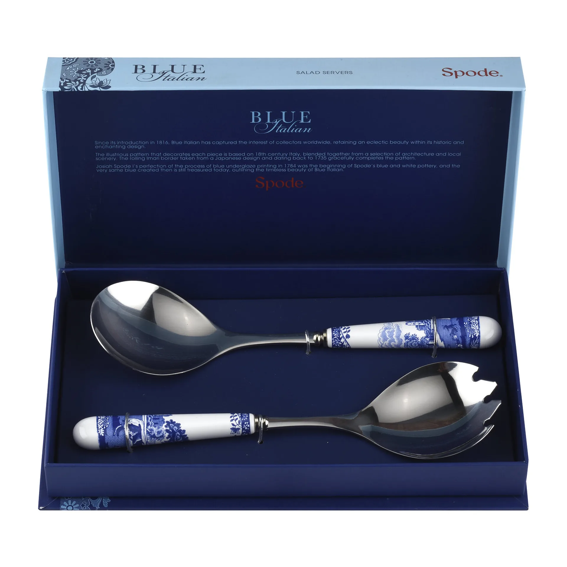 Blue Italian salatbestik 2 dele, Keramik/Rustfrit stål Spode