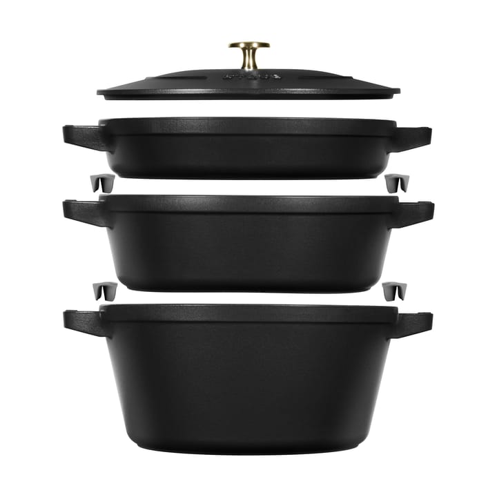Staub gryde- & kasserollesæt stabelbare 5 dele - Sort - STAUB