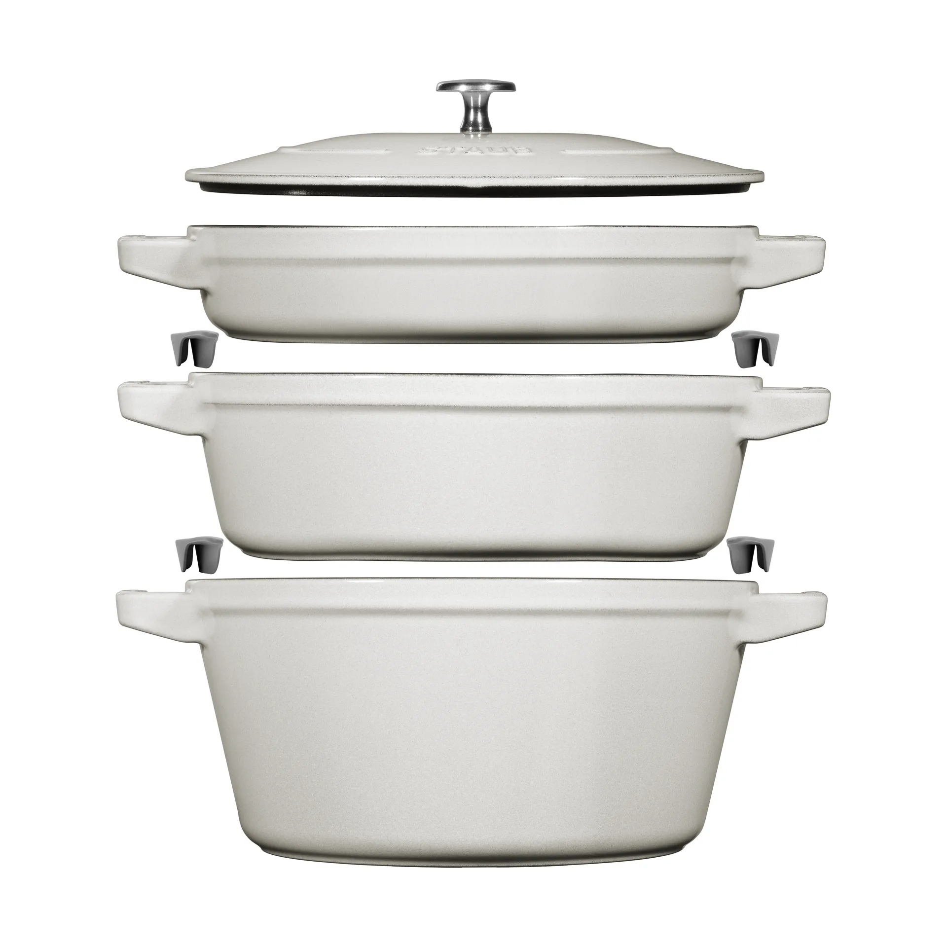 Staub gryde- & kasserollesæt stabelbare 5 dele, White truffle STAUB