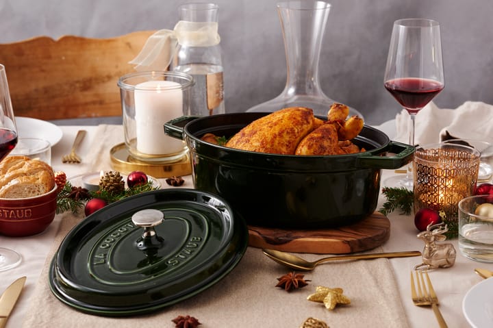 Staub La Cocotte oval gryde støbejern 5,5 L, Basilikum grøn STAUB