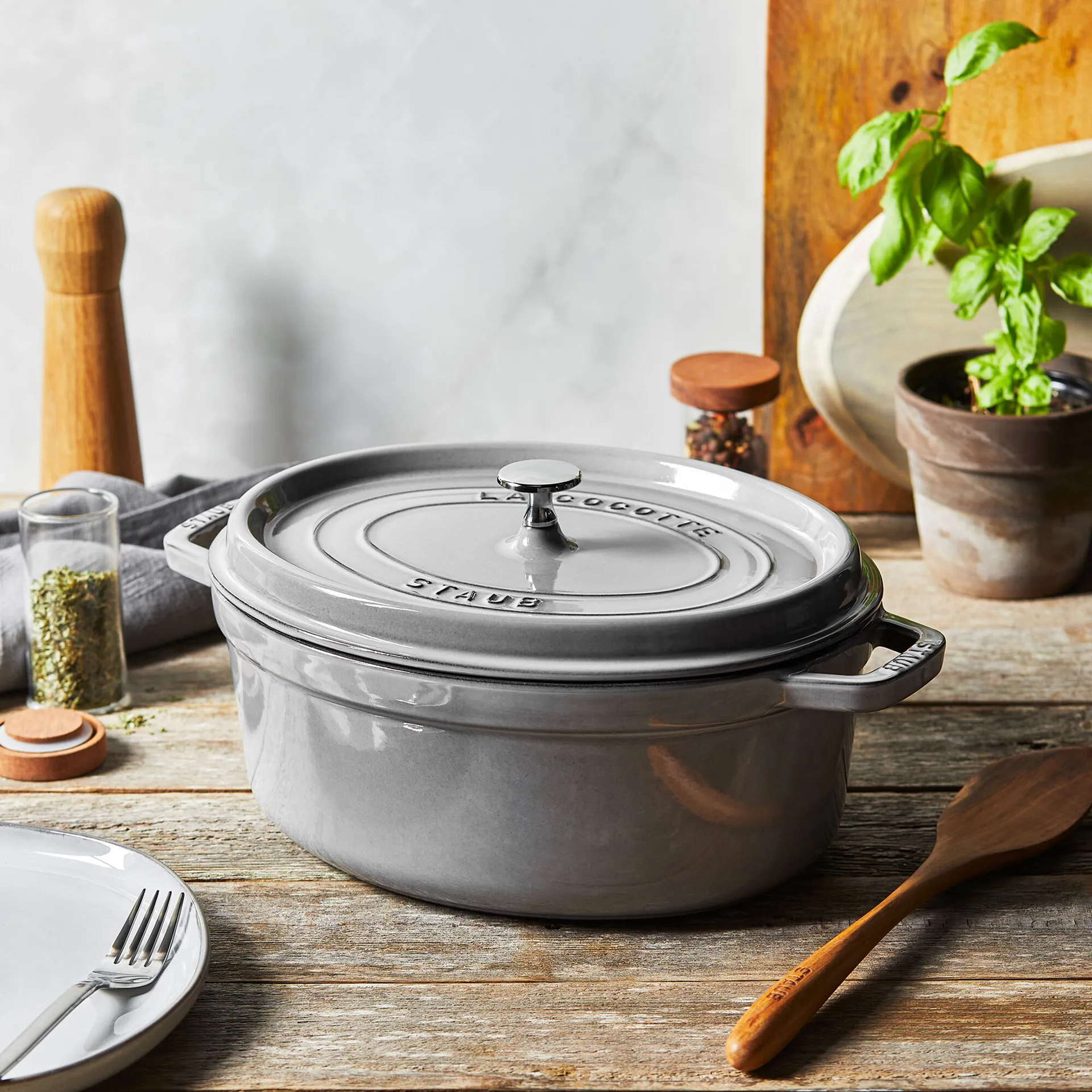 Staub La Cocotte oval gryde støbejern 6,7 L, Grafitgrå STAUB