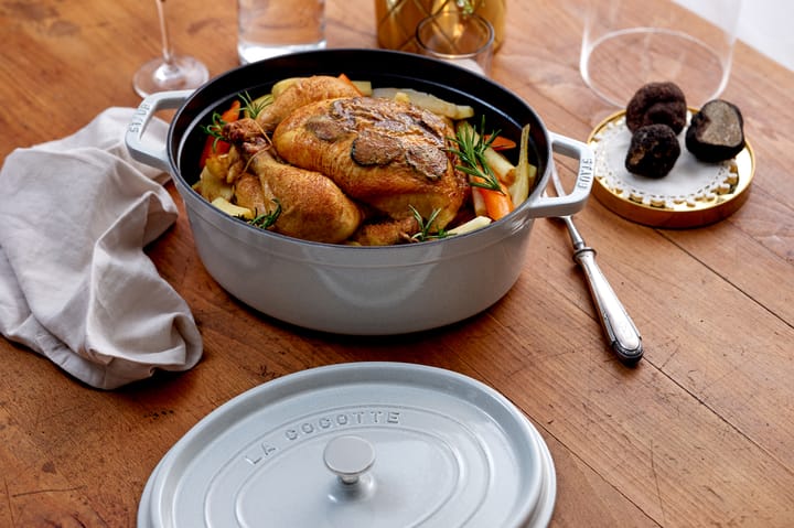Staub La Cocotte oval gryde støbejern 6,7 L, White truffle STAUB