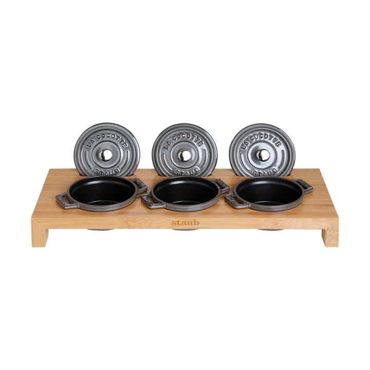 Staub serveringsholder til 3 minigryder - Bambus - STAUB