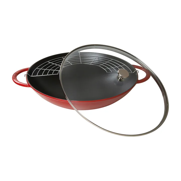 Wok med glaslåg Ø37 cm 5,7 L - Rød - STAUB