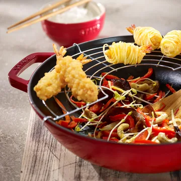 Wok med glaslåg Ø37 cm 5,7 L - Rød - STAUB