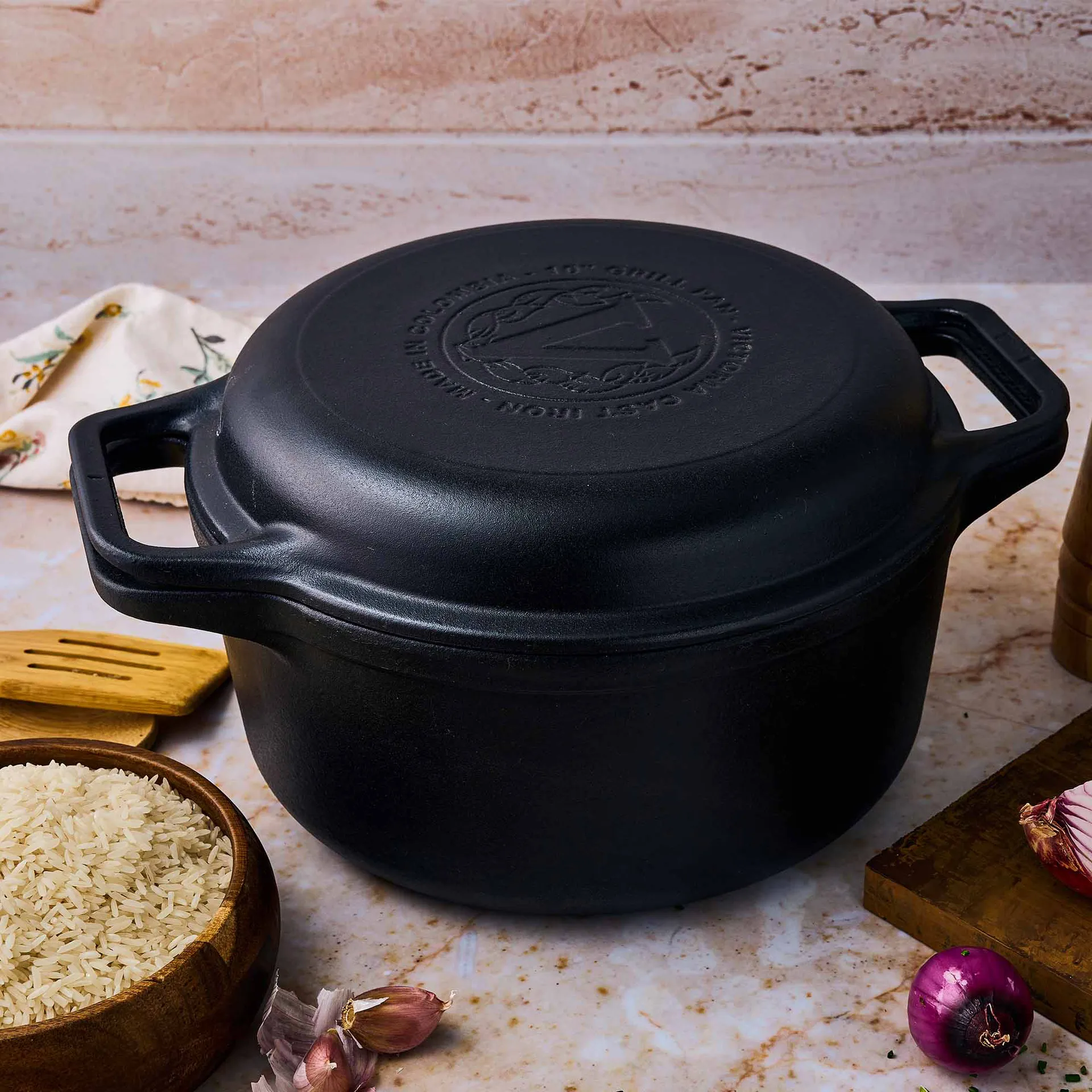 Combo Cooker støbejernsgryde-stegepandesæt 2 dele, Sort Victoria