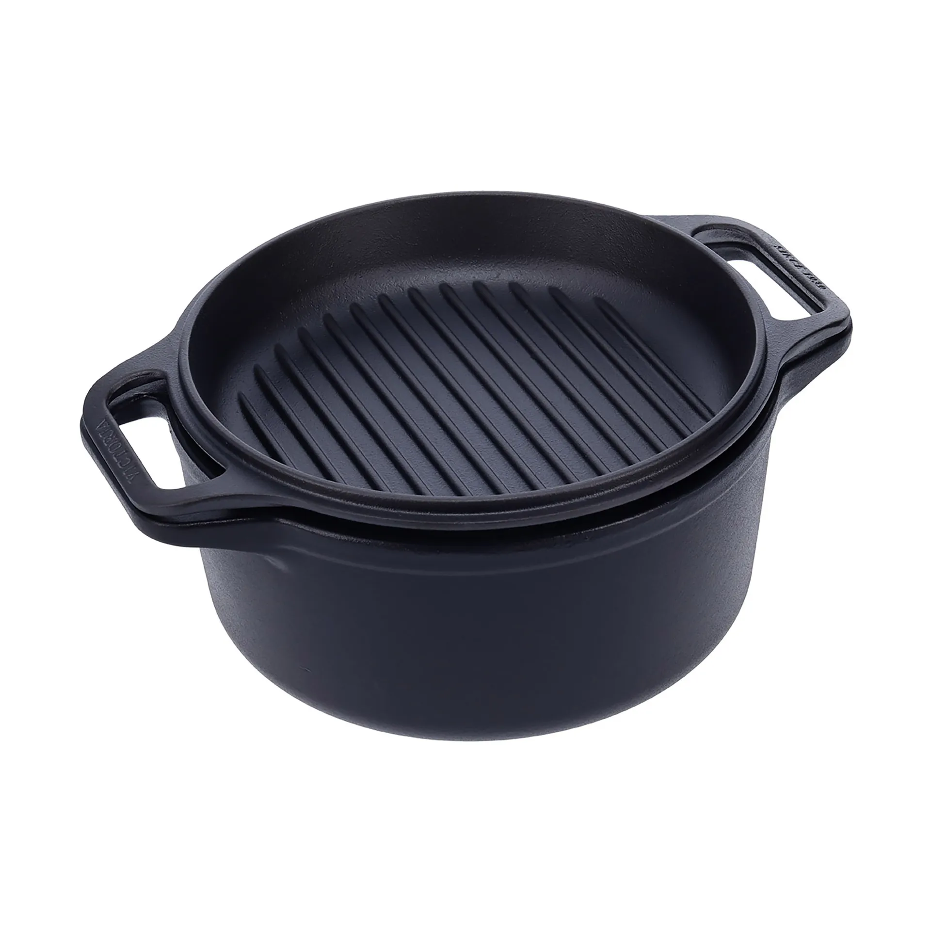 Gryde og grillpande af støbejern, for-krydret, 2 dele Victoria