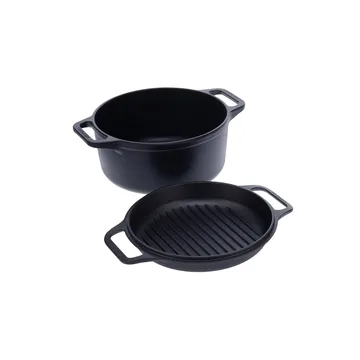 Gryde og grillpande af støbejern, for-krydret - 2 dele - Victoria