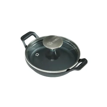 Mini rund gryde med glaslåg støbejern pre-seasoned - Ø14 cm - Victoria