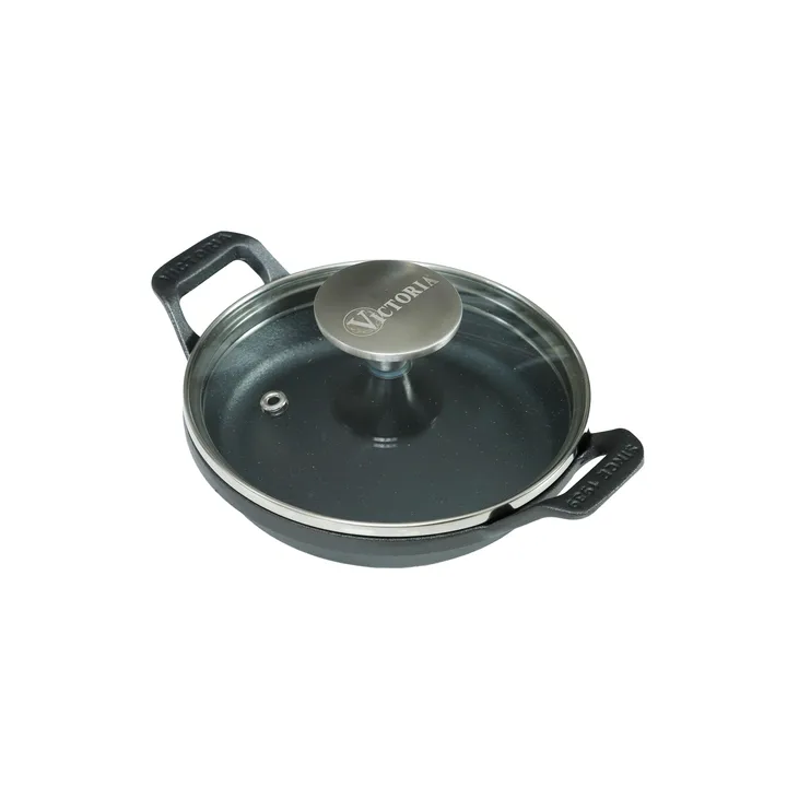 Mini rund gryde med glaslåg støbejern pre-seasoned - Ø14 cm - Victoria