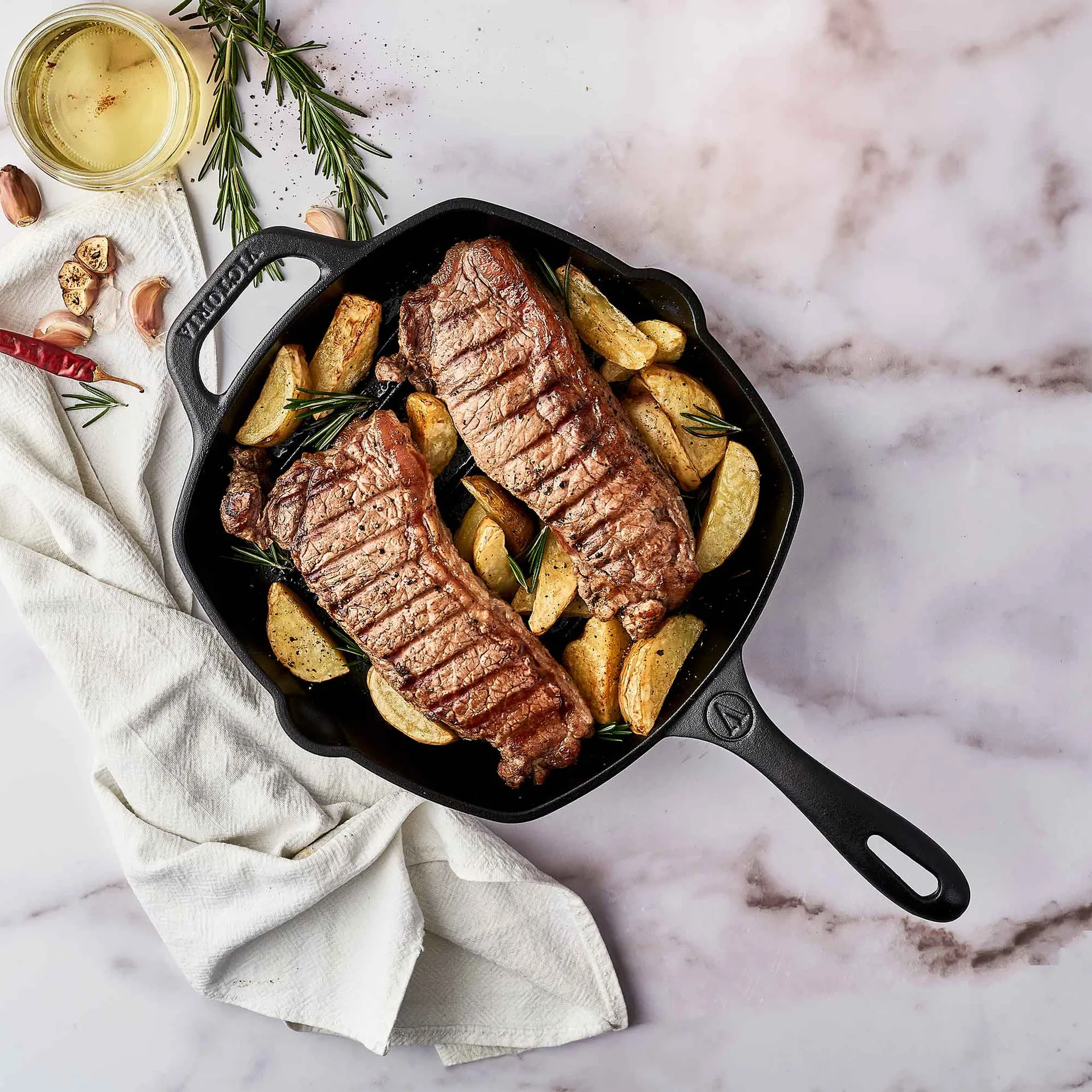Victoria firkantet grillpande støbejern enameled, 44,1x28,4 cm Victoria