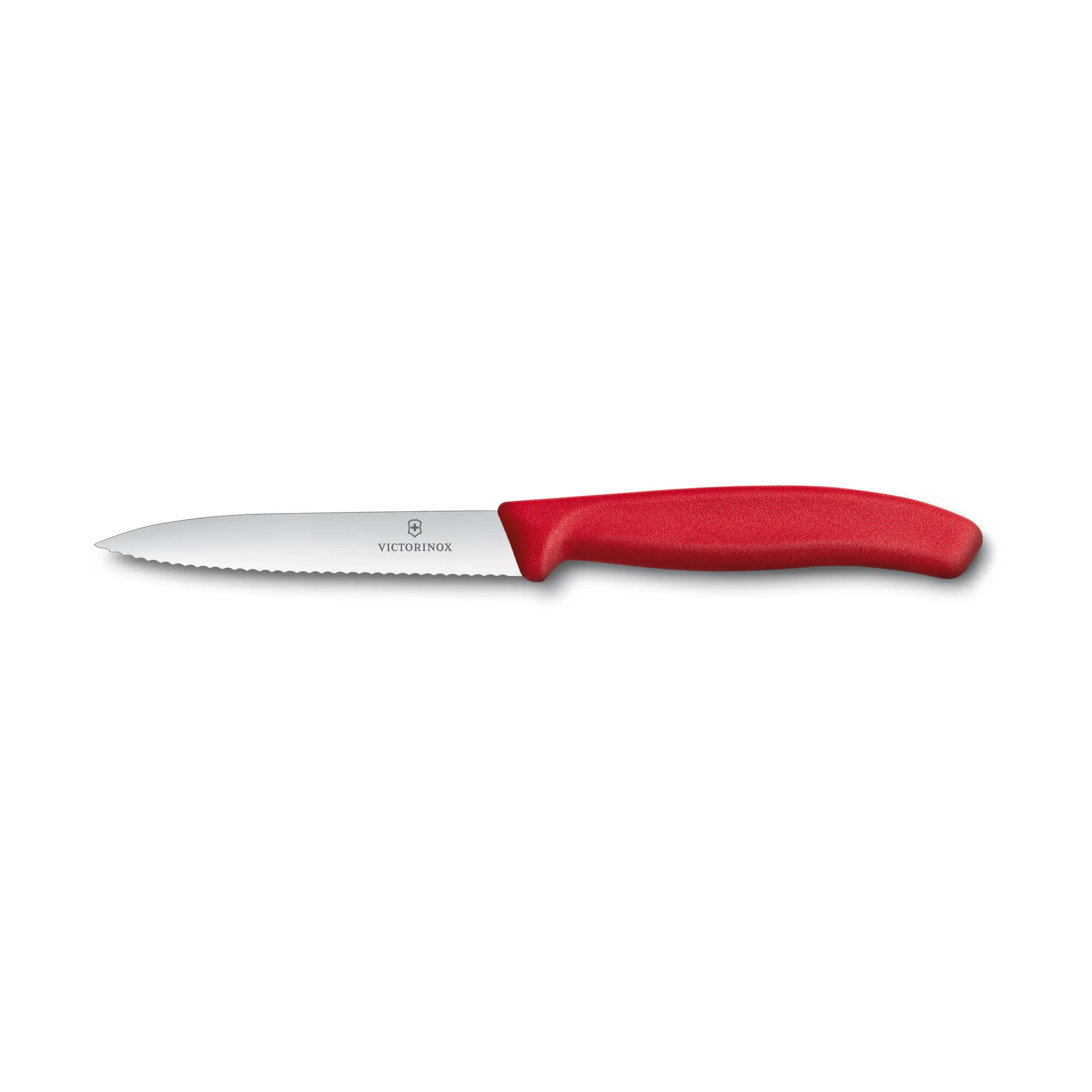 Victorinox grøntsags- & skrællekniv bølgetandet 10 cm, Rød Victorinox