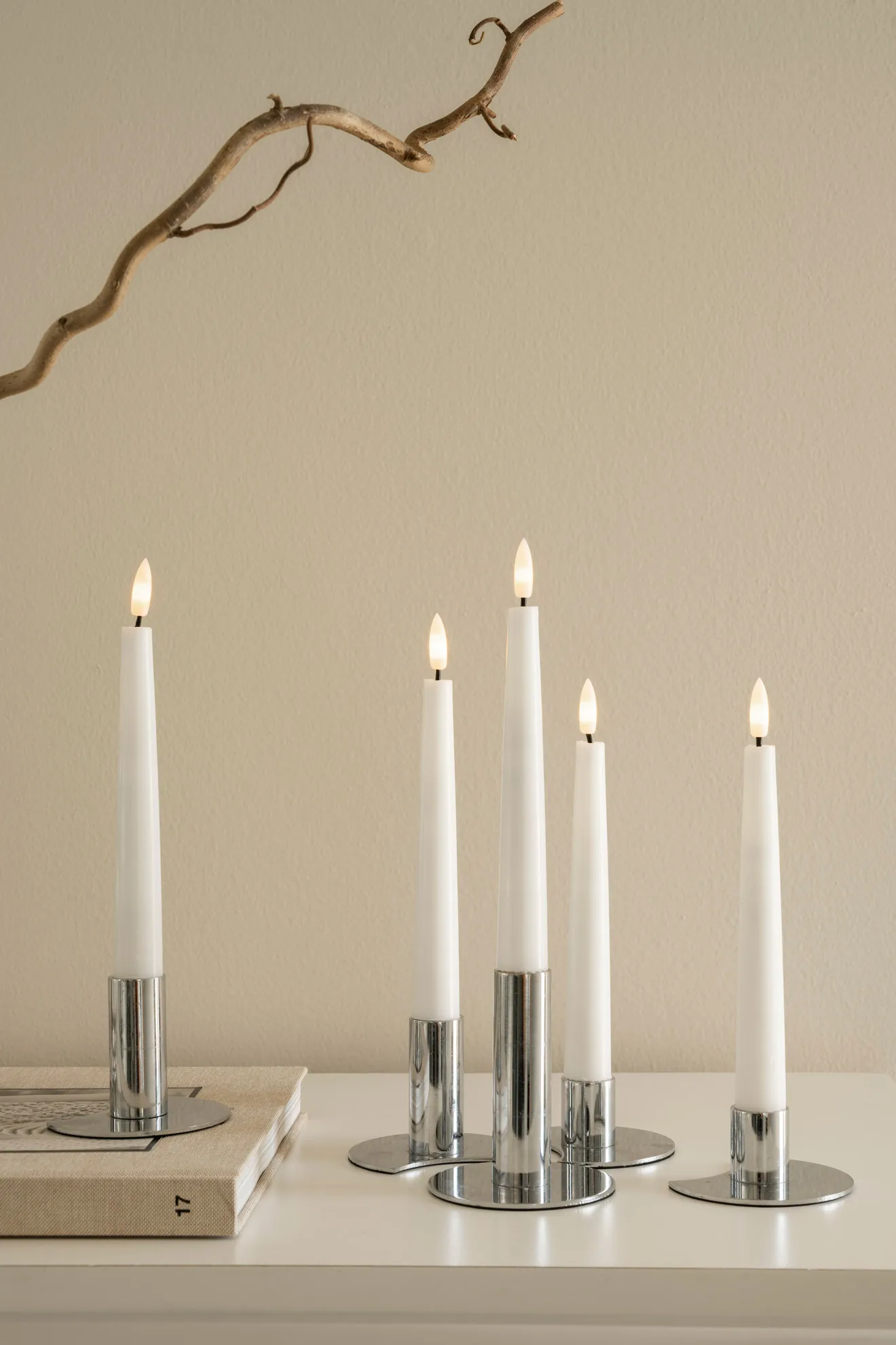Lykke kombineret lysestage inkl. 5 LED-lys, Chrome Watt & Veke