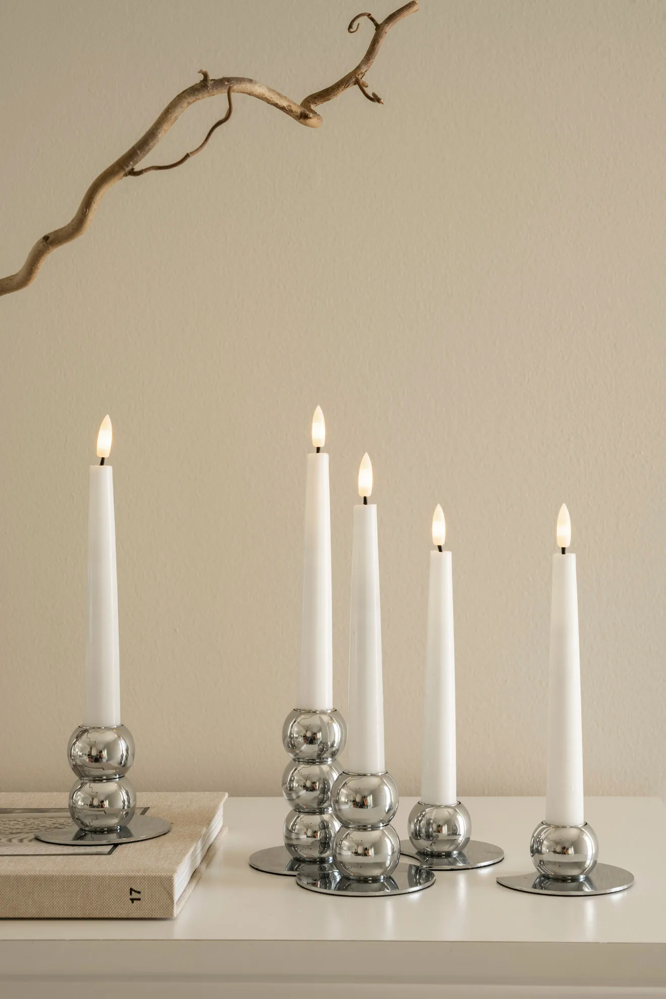 Lykke kombineret lysestage inkl. 5 LED-lys, Chrome Watt & Veke