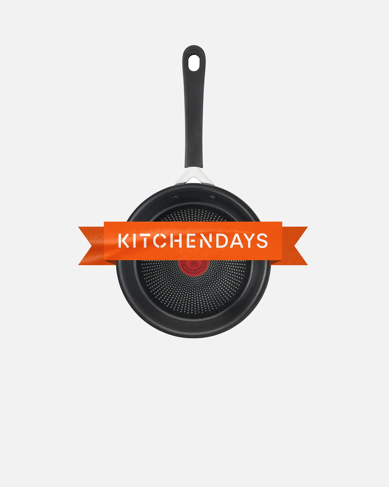 Sort stegepande med en rød ThermoSpoT og hvide prikker på overfladen, overlejret med et orange 'KITCHENDAYS' banner.